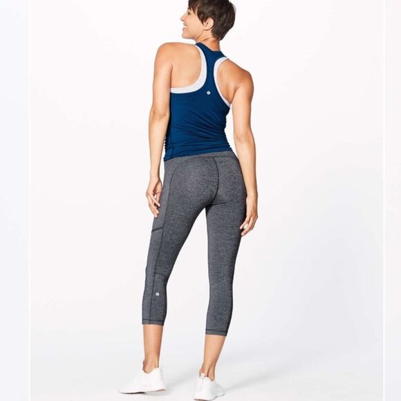 Lululemon Women’s Grey Speed Up Crop (21") Heathered Black Crop Leggings Sz 4 - Picture 1 of 8